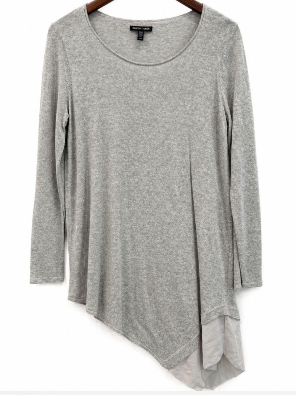 Eileen Fisher Asymmetrical Linen Silk Tunic Knit Top/Sweater Longline Long Gray